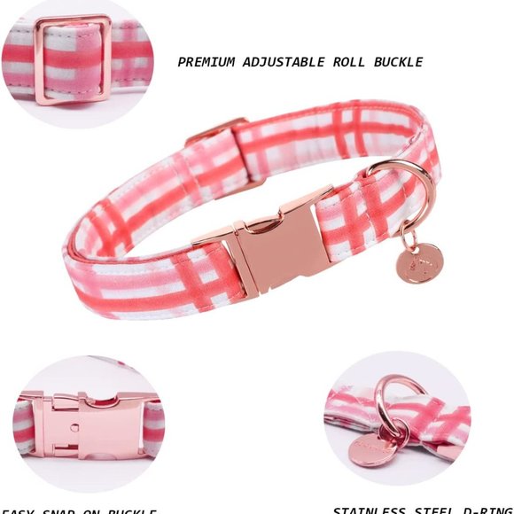 DogWong Dog Collar Pink Plaid With Bowtie XS Fits 8-12" Neck NEW 5/8" Width - Picture 3 of 7